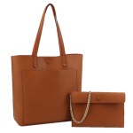 JYM0336-BROWN VEGAN LEATHER PURSE WITH WALLET